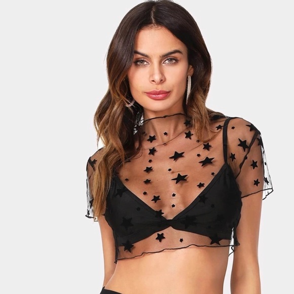 shein mesh star print crop top - Picture 1 of 2